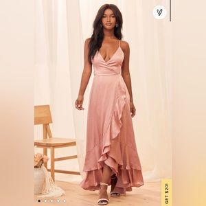 Lulus Rose Pink Satin high Low Maxi Dress